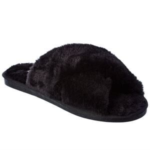 NWT Casa Clara Ava Black Criss Cross Faux Fur Slipper size Small (36-37)